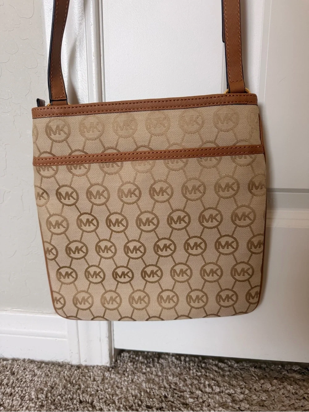 Michael Kors Tan and Beige Signature Crossbody Bag
